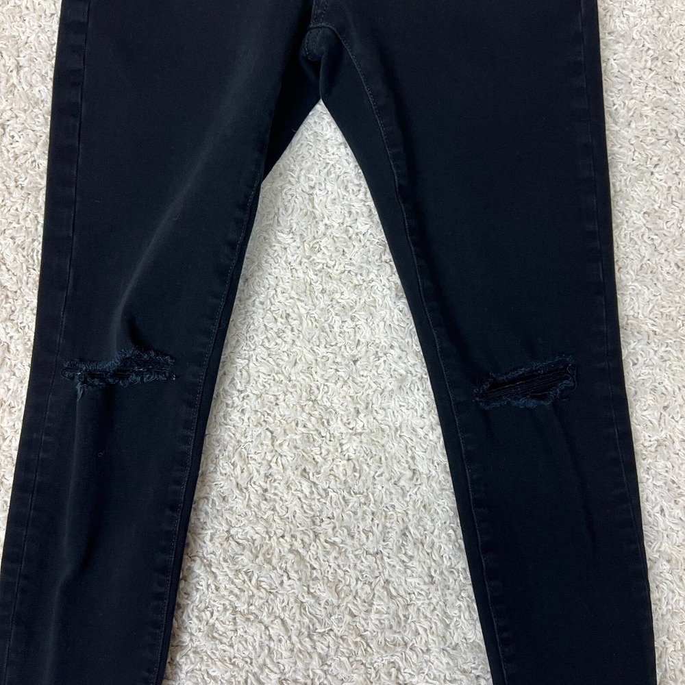 Banana Republic Jeans Womens 25 Petite 25P Black Skinny Denim Distressed Raw Hem - Picture 2 of 10